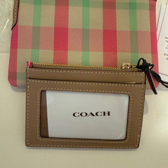 Coach Mini Skinny Id Case w wristlet/wallet /Plaid Print set/pink/ multi - Picture 10 of 16
